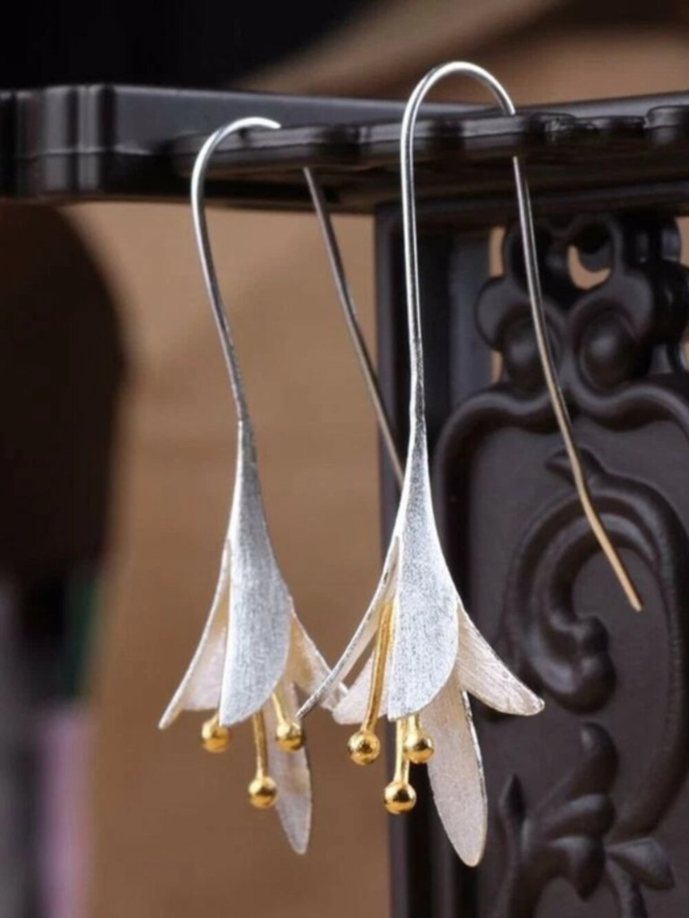 Flower Drop Dangle Earrings Lily Blossom Hook Boho Botanical Gift for Her